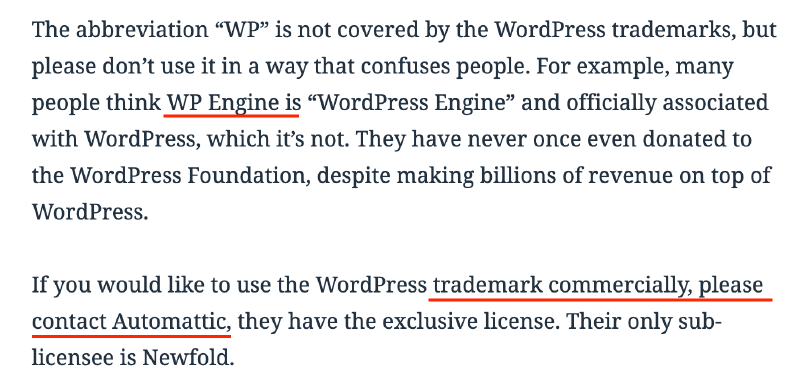 WordPress updated trademark policy about WP Engine