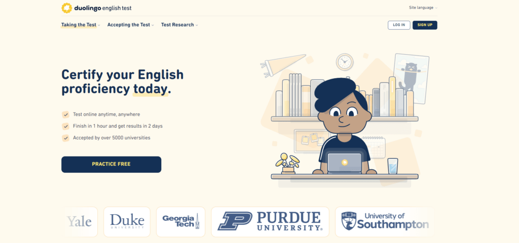 Duolingo English Test website promoting an online English test - Landing Page Copywriter