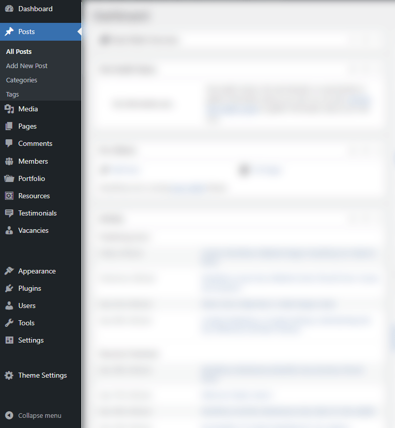 Posts and pages - WordPress backend