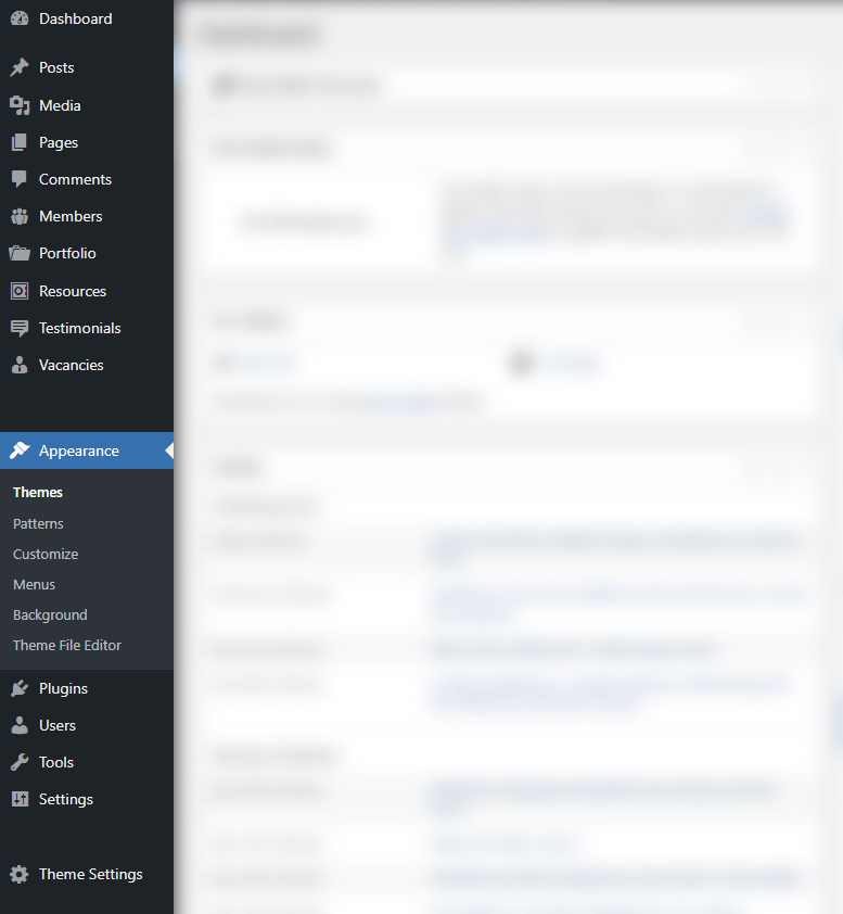 Appearance - WordPress backend development