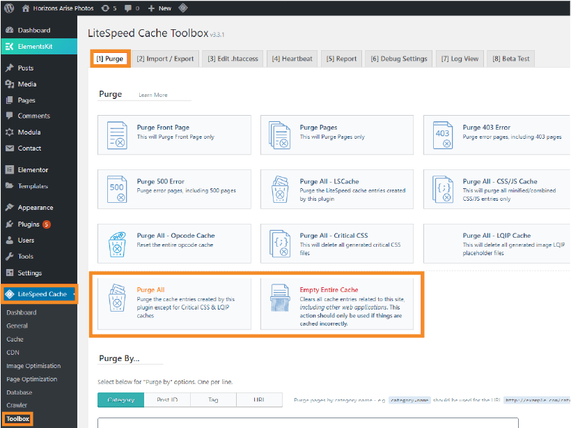 LiteSpeed Cache - how to clear wordpress cache